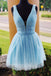 Elegant V-neck Sleeveless A-line Short Mini Homecoming Dress, BTW392