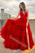 Red Charming V-neck Sleeveless Side slit A-line Long Prom Dress,SW2028