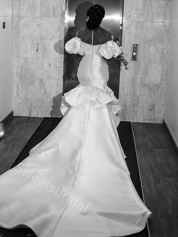 Elegant Off shoulder Sleeveless Mermaid Lace applique Wedding Dresses,DB0339