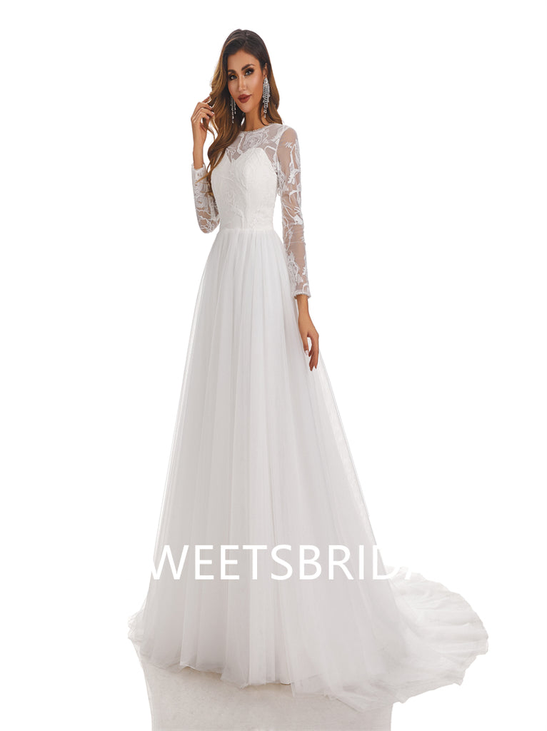Lvory A-Line Floor-length applique Long Sleeves Handmade Lace Wedding Dressess,DB0178