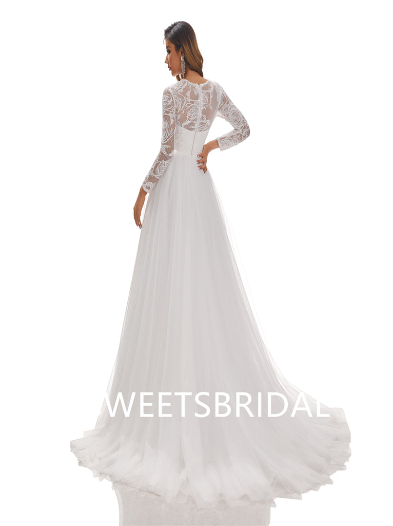 Lvory A-Line Floor-length applique Long Sleeves Handmade Lace Wedding Dressess,DB0178