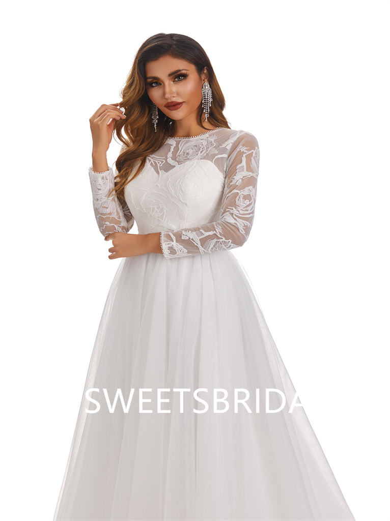 Lvory A-Line Floor-length applique Long Sleeves Handmade Lace Wedding Dressess,DB0178