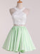 Two Pieces Halter Lace Applique Sleeveless A-line Short Homecoming Dress, BTW228