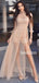 Simple Halter See-through A-line Evening Dresses Long Prom Dresses ,MD380