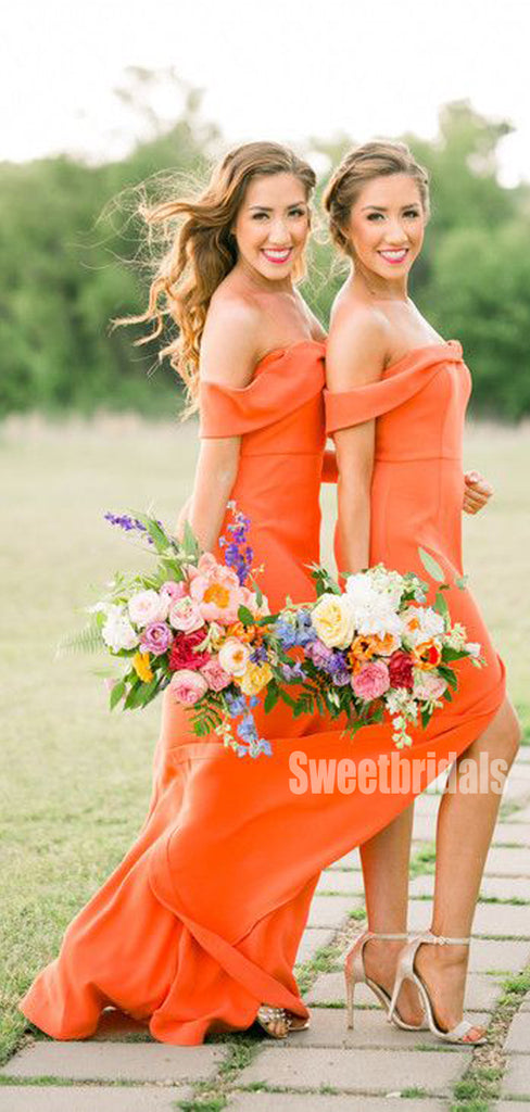 Colorful Off-shoulder Mermaid Side Slit Long Bridesmaid Dresses Online, SWE1234