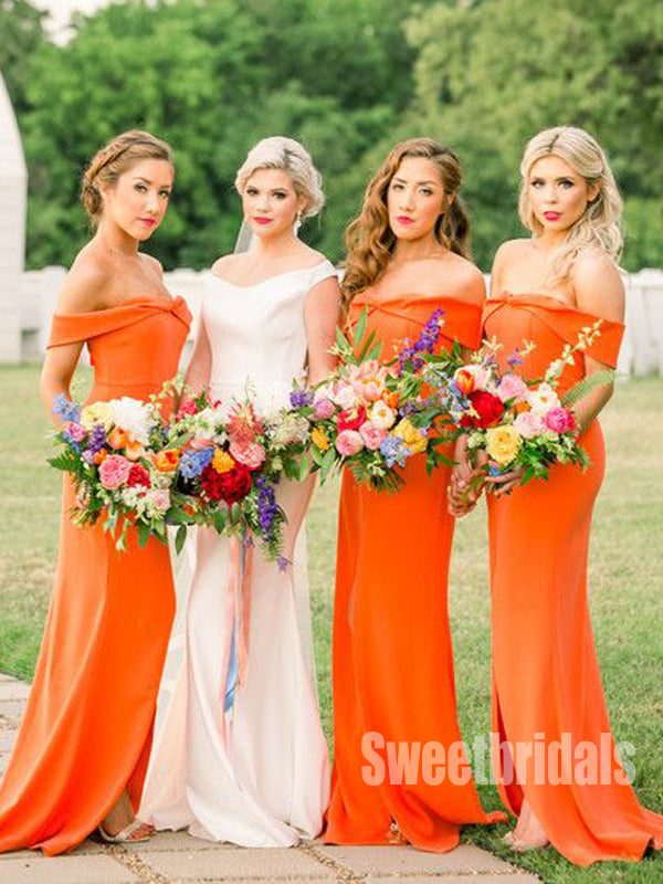 Colorful Off-shoulder Mermaid Side Slit Long Bridesmaid Dresses Online, SWE1234