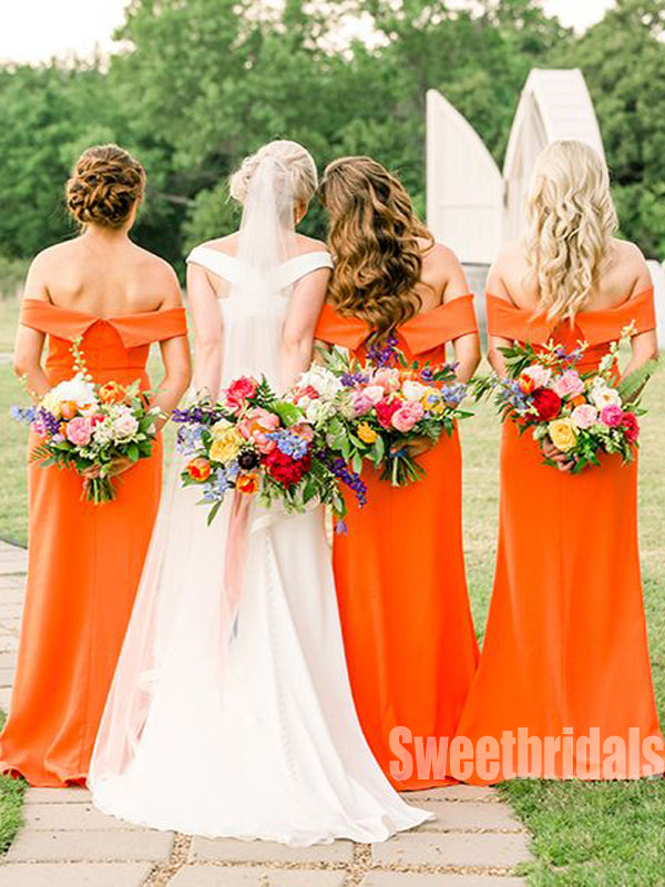 Colorful Off-shoulder Mermaid Side Slit Long Bridesmaid Dresses Online, SWE1234