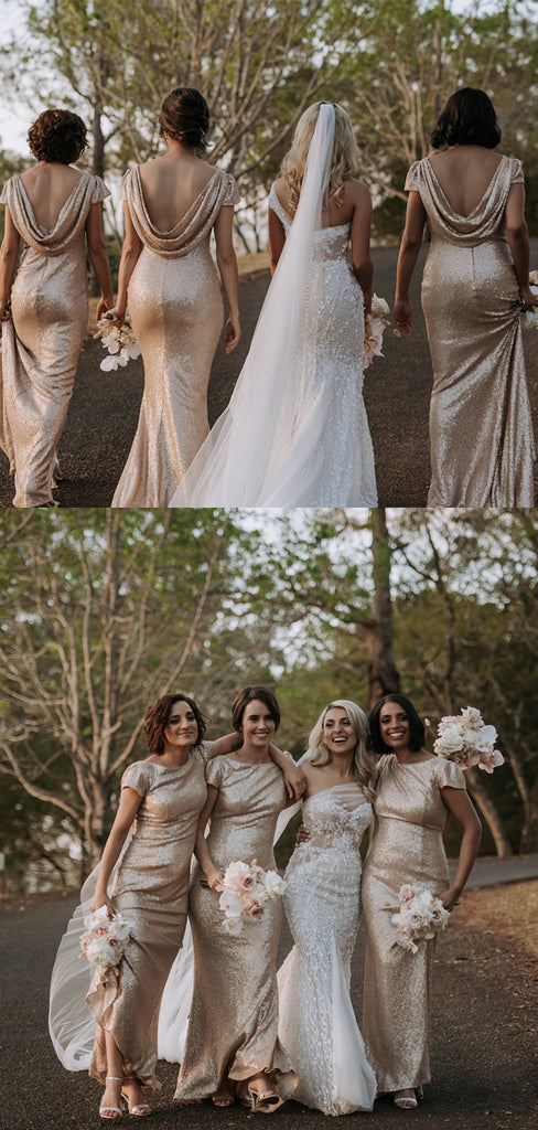 Simple Sexy Round Neck Mermaid Sequin Party Dresses Bridesmaid Dresses, SW1102