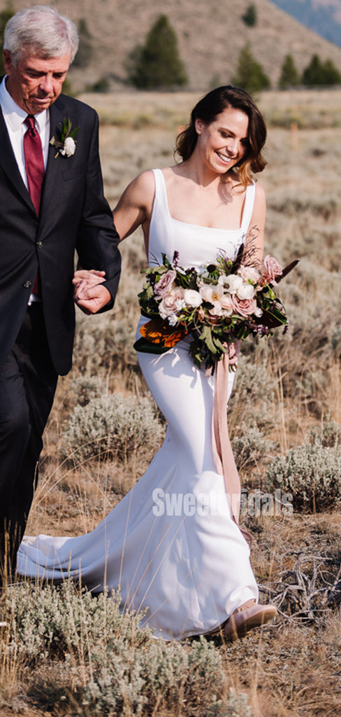 Spaghetti Straps Mermaid Simple Long Wedding Dresses, WG210
