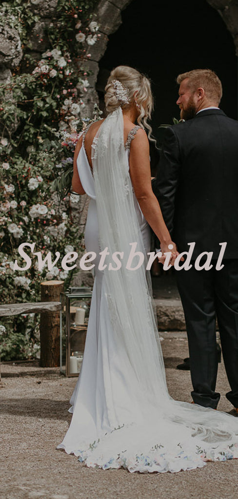 Pretty Vintage Mermaid Open Back Long Wedding Dresses Evening Dresses,WD1140