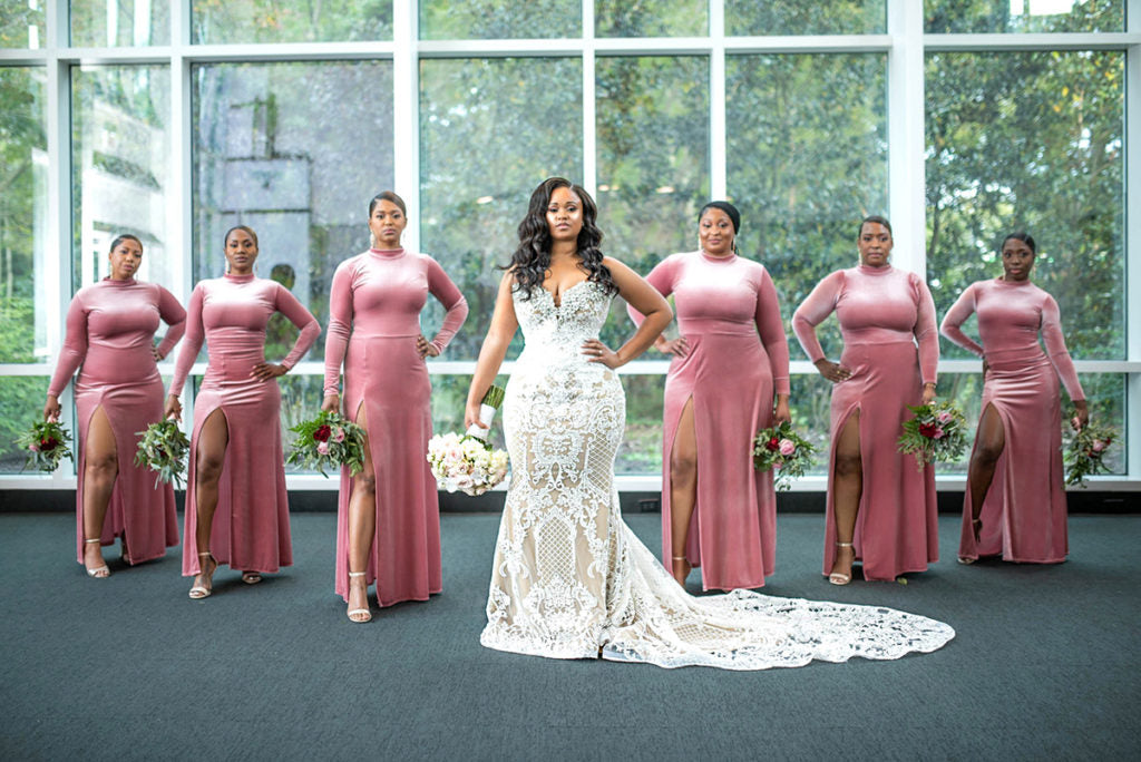 Elegant Halter Mermaid Side Slit Velvet Long Bridesmaid Dresses ,SWE1235