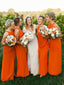Orange Chiffon Round Neck Wuth Front Slip Bridesmaid Dresses,DB119