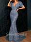 Elegant V-neck Short sleeves Mermaid Prom Dresses, SW1438