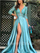 Elegant V-neck Long sleeves Side slit A-line Prom Dresses,  SW1417