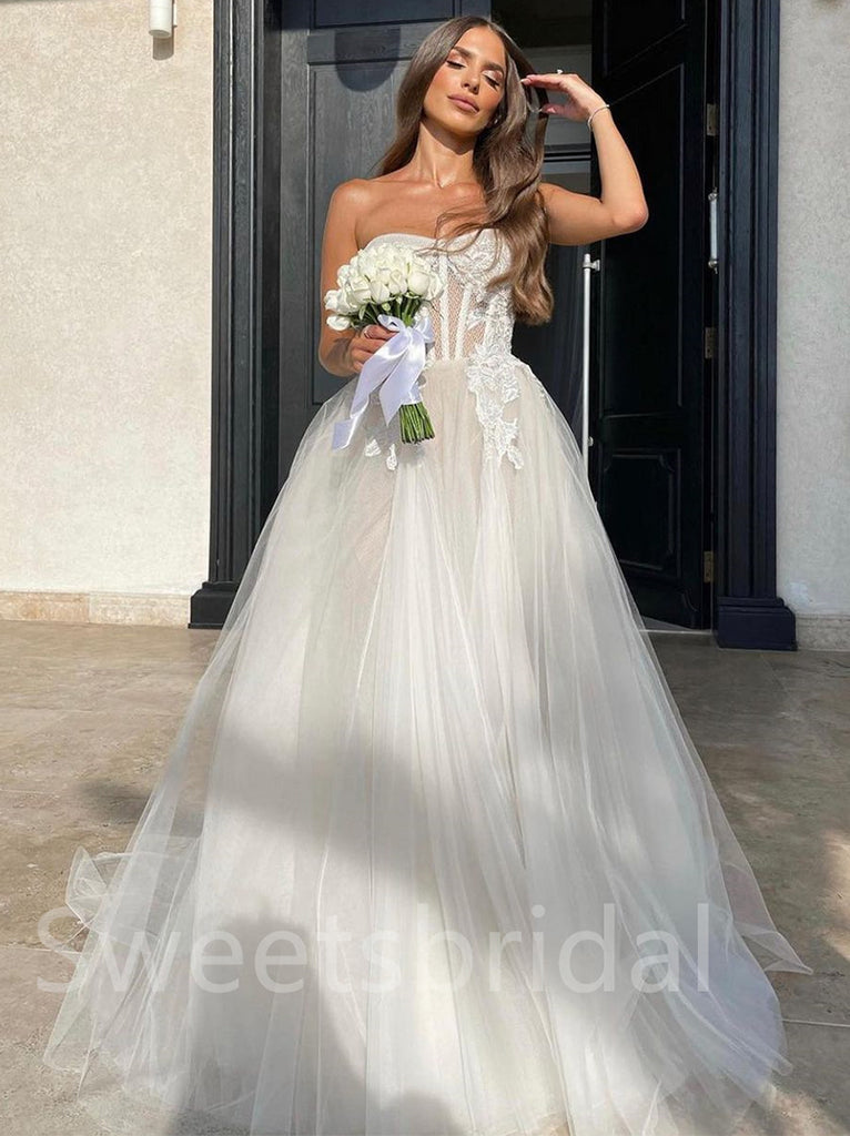 Simple sweetheart A-line Lace applique Wedding Dresses, DB0242