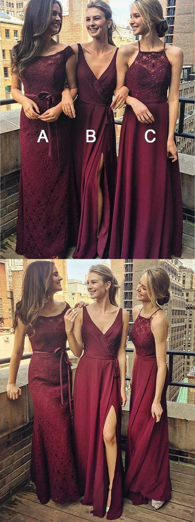 Burgundy Charming A/B/C Pattern Bridesmaid Dresses,Long Bridesmaid Dresses, SW1005