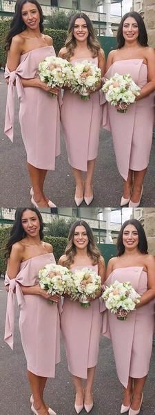 Unique Strapless Sleeveless Knee Length Short Bridesmaid Dresses, SW1092