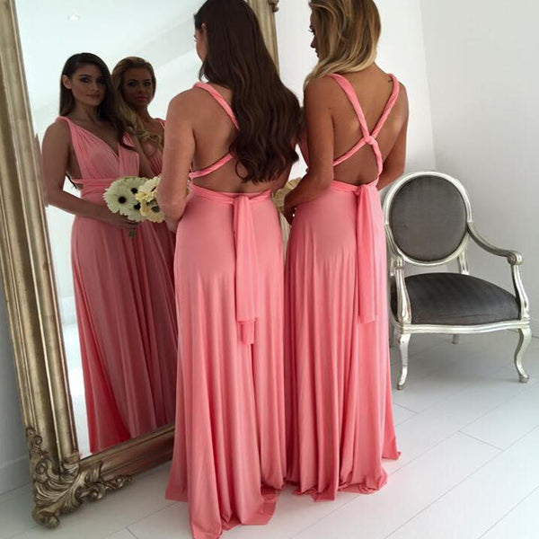 Cheap V Neck Sleeveless A Line Chiffon Floor Length Long Bridesmaid Dresses, SW1072