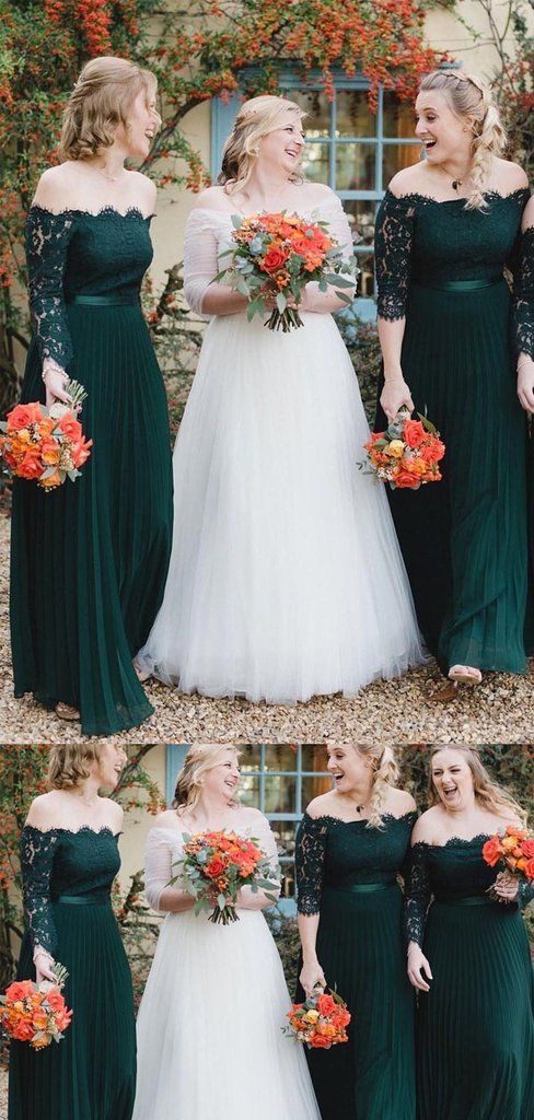 Pretty Off The Shoulder A Line Lace Up Chiffon Long Bridesmaid Dresses, SW1049
