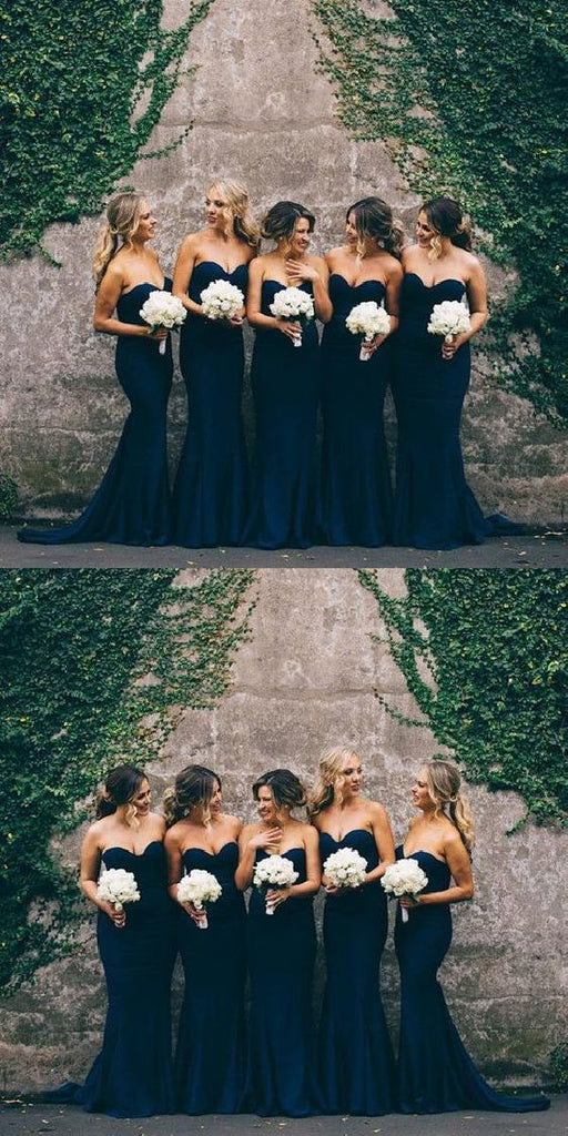 Cheap Sweetheart Elegant Navy Blue Mermaid Long Bridesmaid Dresses, SW1056