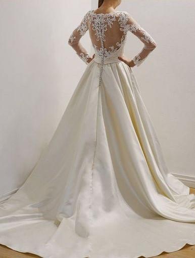 Gorgeous A Line Long Sleeves Lace Top With Train Wedding Dresses ,MD379