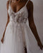 Popular V-neck A-line Lace Simple Side Slit Wedding Dresses, WG209