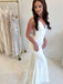 Simple V-neck Sleeveless Side slit Mermaid Wedding Dresses,DB0247