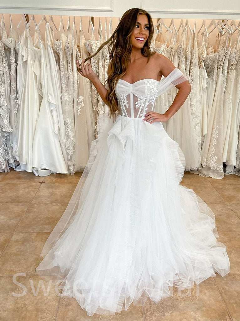 Simple Sweetheart Off-shoulder A-line Wedding Dresses, DB0222