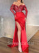 Sexy Off-shoulder V-neck Side slit  Mermaid Prom Dresses,  SW1441
