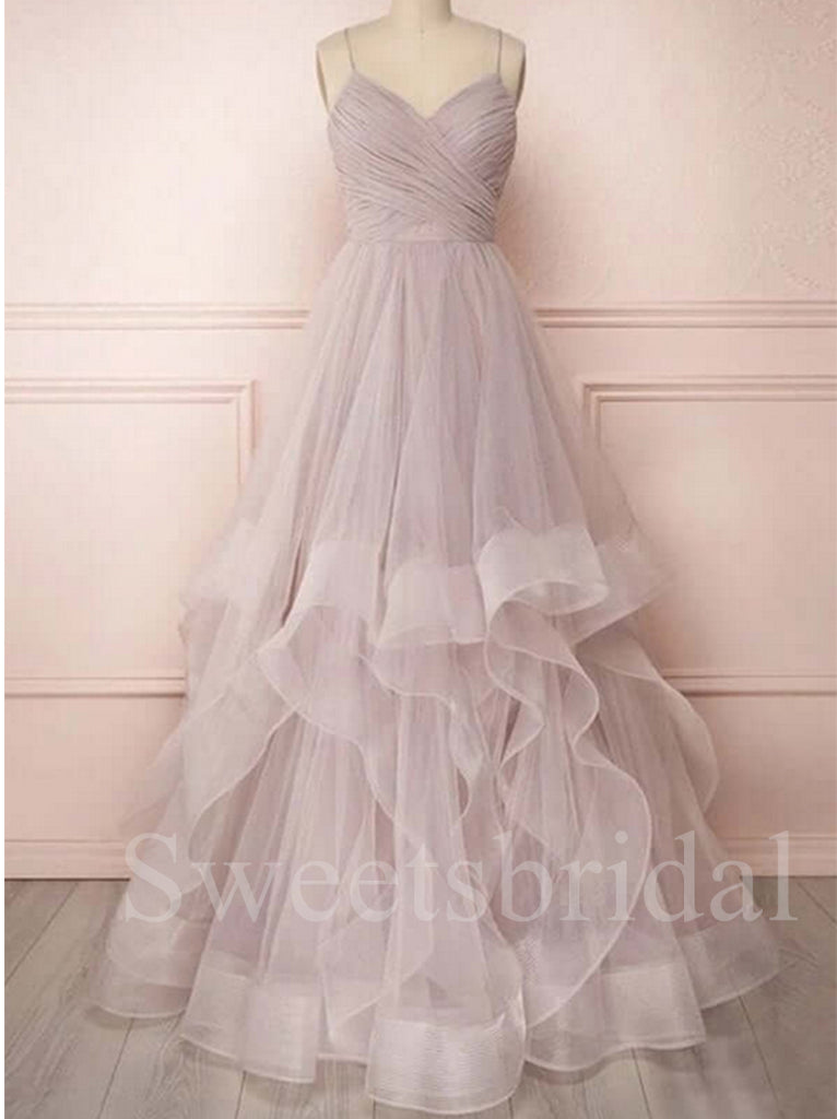 Elegant Spaghetti straps V-neck Sleeveless A-line Prom Dresses,SW1557