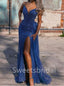 Sexy V-neck Spaghetti straps Side slit Mermaid Prom Dresses, SW1403