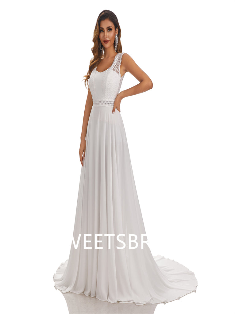 Simple Ivory A-Line Open Back Handmade Lace Wedding Dresses,DB0182