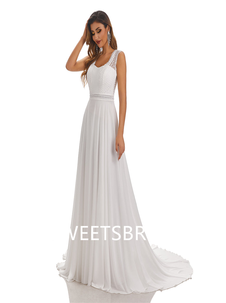 Simple Ivory A-Line Open Back Handmade Lace Wedding Dresses,DB0182