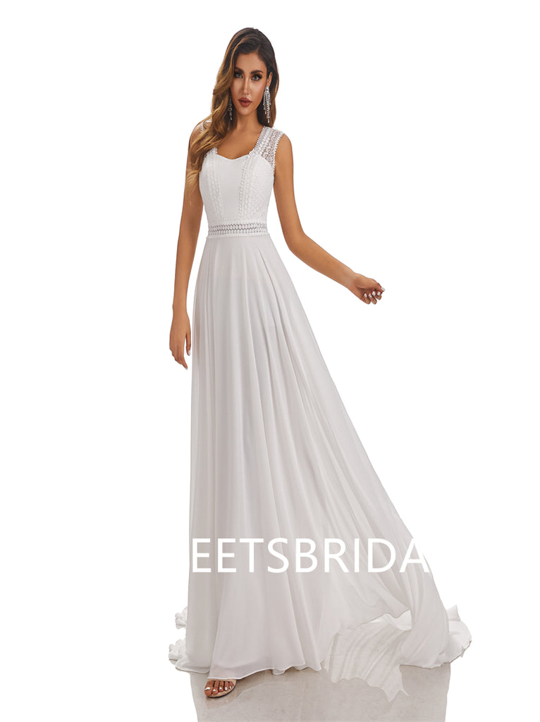 Simple Ivory A-Line Open Back Handmade Lace Wedding Dresses,DB0182