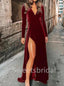 Elegant V-neck Long sleeves Side slit A-line Prom Dresses, SW1410