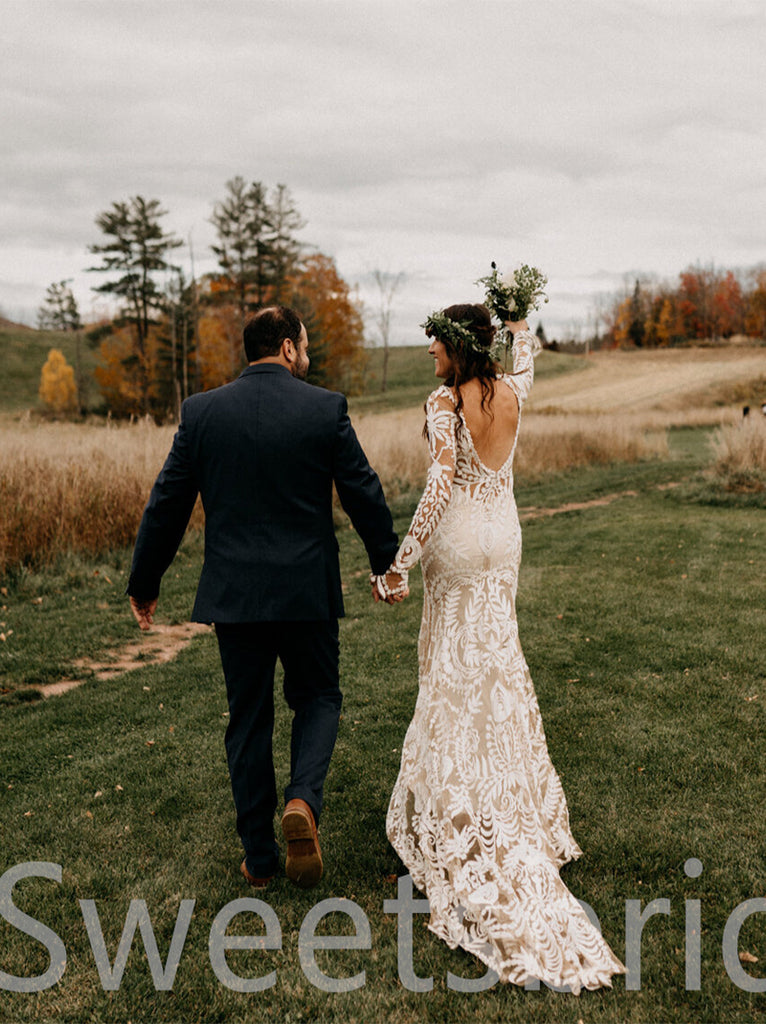 Simple Long sleeves Mermaid Lace applique Wedding Dresses, DB0223