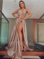 Sexy V-neck Sleeveless Side slit A-line Simple Prom Dresses ,SW1299