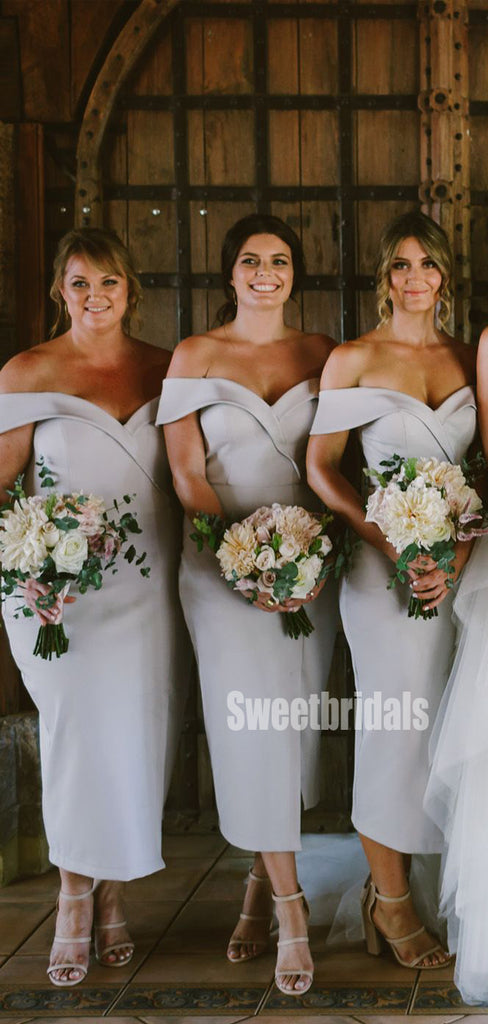 Sexy Off-shoulder Slit Wedding Short Bridesmaid Dresses,SWE1193