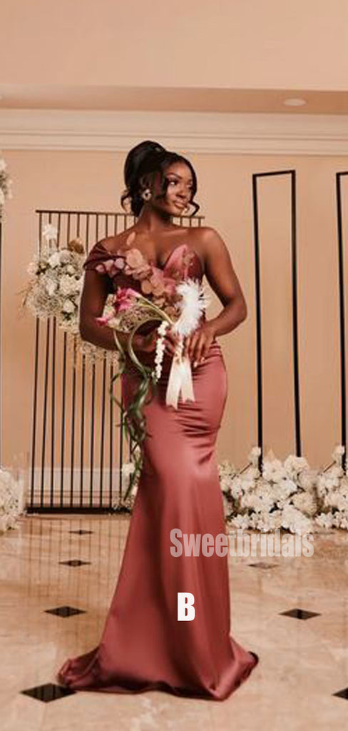 Mismatched Mermaid Soft Satin Simple Long Bridesmaid Dresses,SW1262