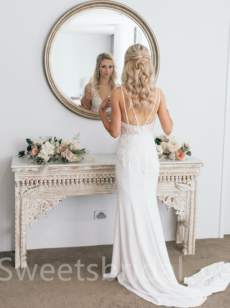 Simple V-neck Mermaid Lace applique Wedding Dresses,DB0245