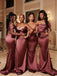 Mismatched Mermaid Soft Satin Simple Long Bridesmaid Dresses,SW1262