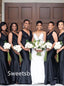 Black V-neck Mermaid Floor-length Elegant Simple Long Bridesmaid Dresses ,SWE1345