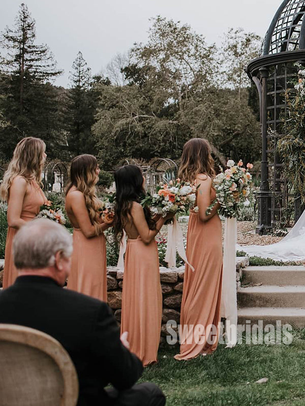 Dusty Orange Halter Floor-lengh Chiffon Bridesmaid Dresses,SWE1240