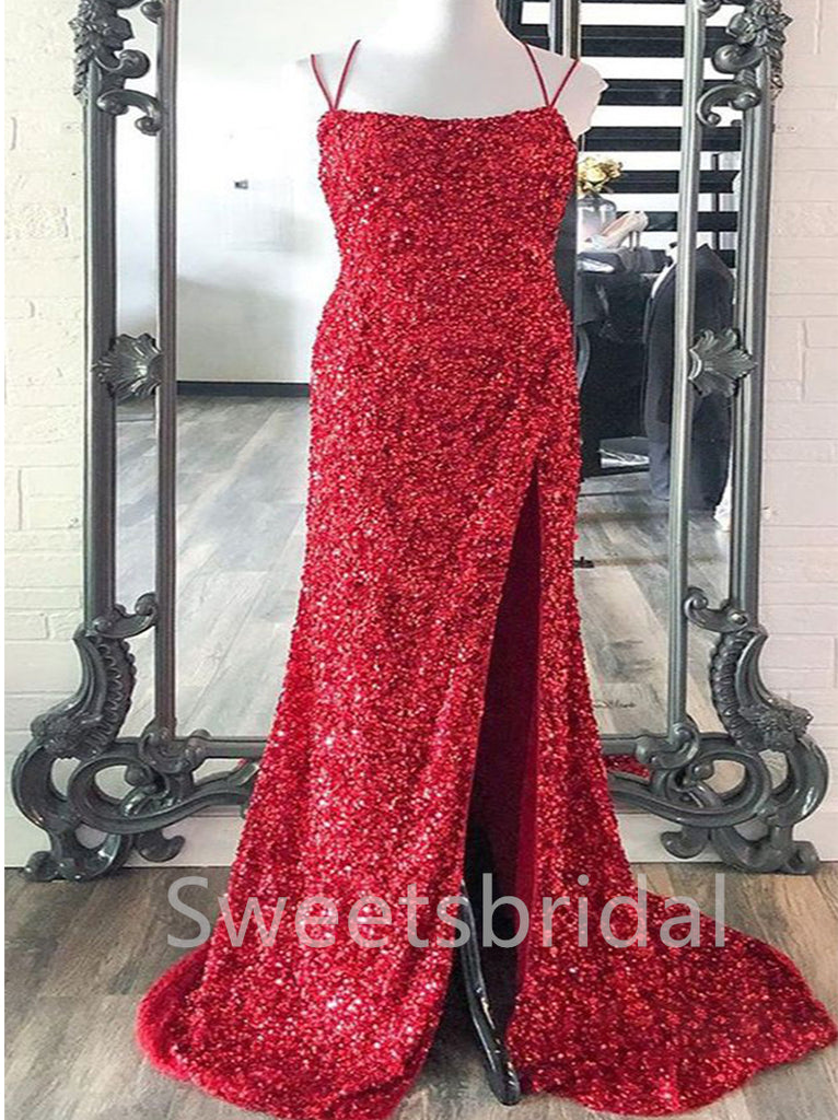 Sexy Spaghetti straps Side slit Mermaid Prom Dresses, SW1367