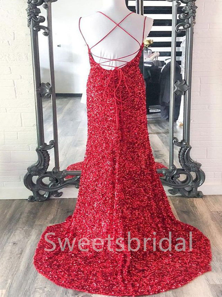 Sexy Spaghetti straps Side slit Mermaid Prom Dresses, SW1367