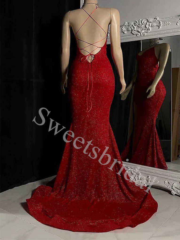 Sexy V-neck Side slit Sheath Prom Dresses,SW1763