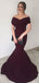 Unique Off The Shoulder V Neck Sweep Trailing Satin Mermaid Long Prom Dress, MD426