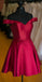 Cheap Off the Shoulder Satin V Neck A Line Short Homecoming Dress, BTW143