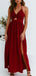 Sexy Halter V Neck Side Slit Chiffon Sleeveless Long Evening Prom Dresses, MD389