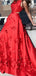 Hand Made Red A Line High Neck Sweep Trailing Long Prom Dresses, MD394